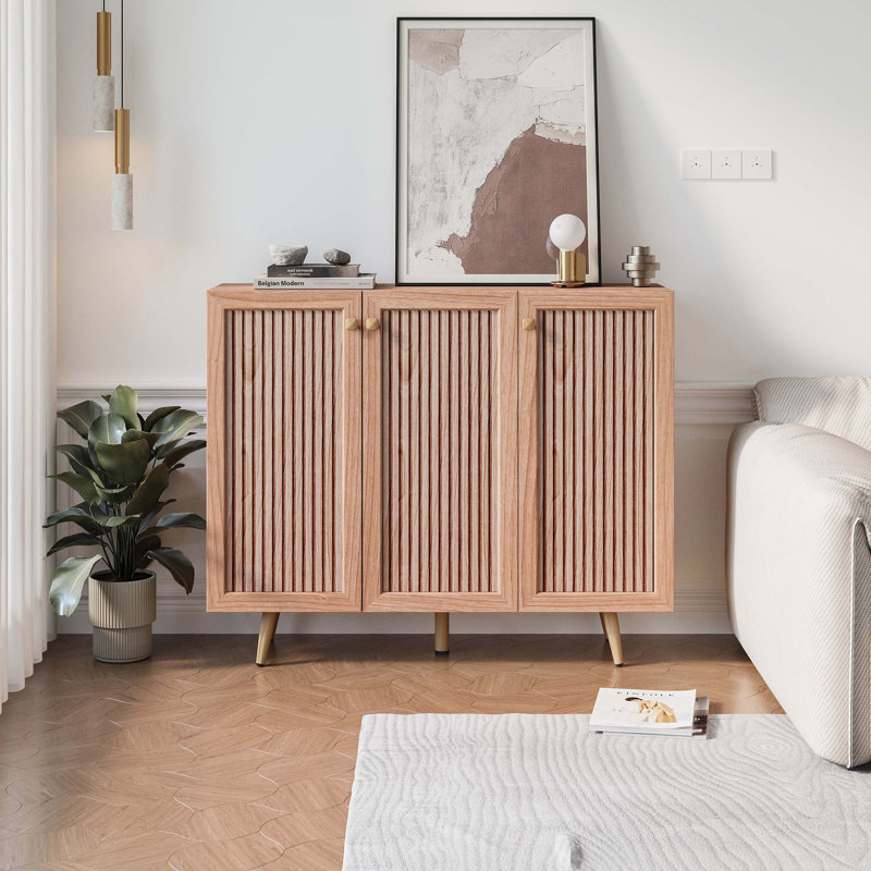 Armoire de rangement avec trois portes, buffet en bois avec tablette réglable, armoire à café en bois, armoire de cuisine