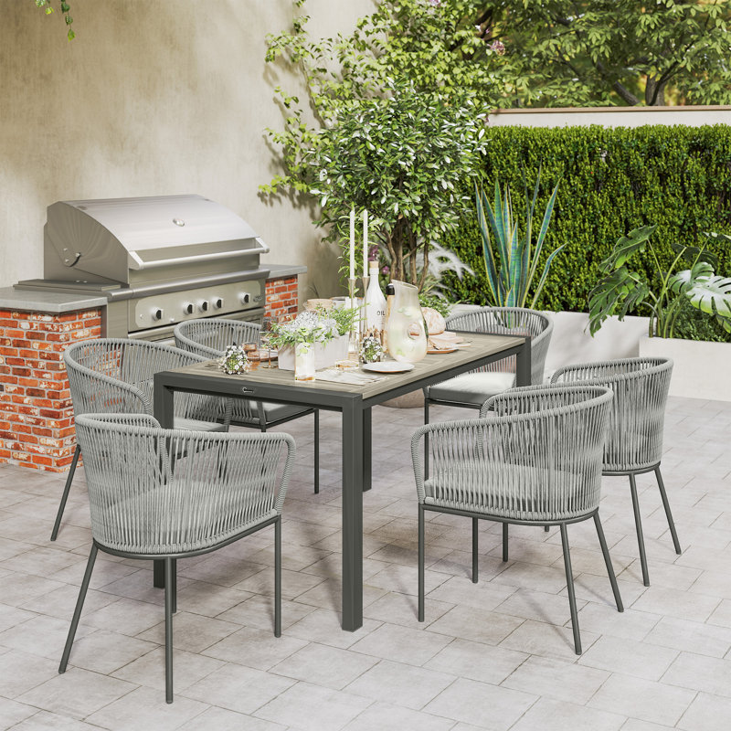 6 - Person Acacia Patio Dining Set with Rectangular Table , Cushions Included