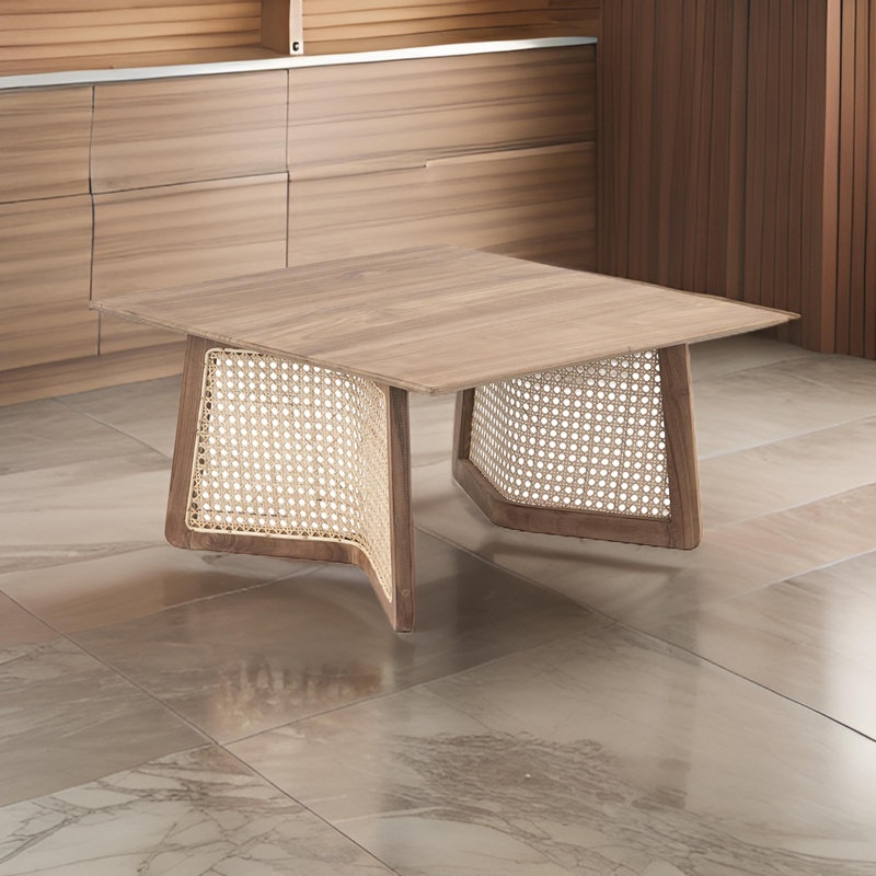 Tectona Rectangle Rattan Coffee Table - 27.5x27.5x14" - Teak, Natural