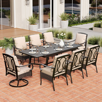 Sutiya 8 - Person Patio Dining Set with Extendable Rectangular Table , Cushions Included