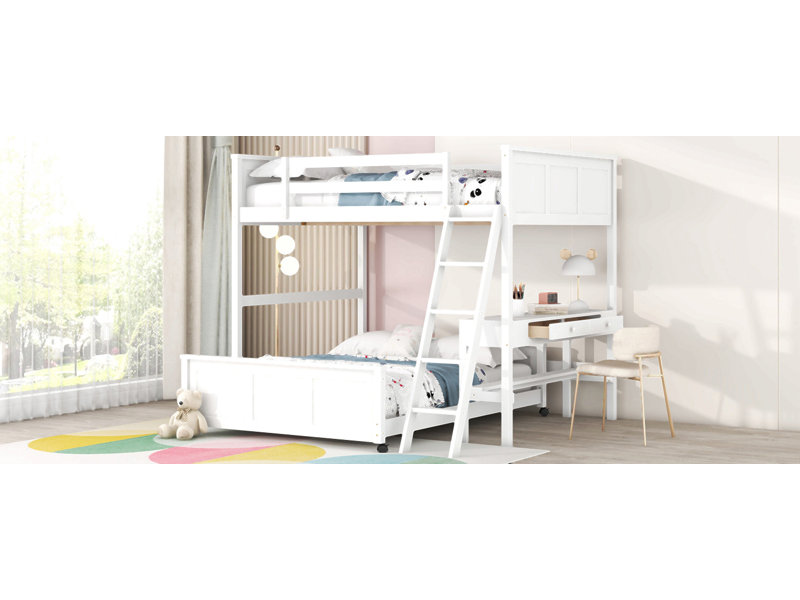 Bunk Bed With Desk, White
