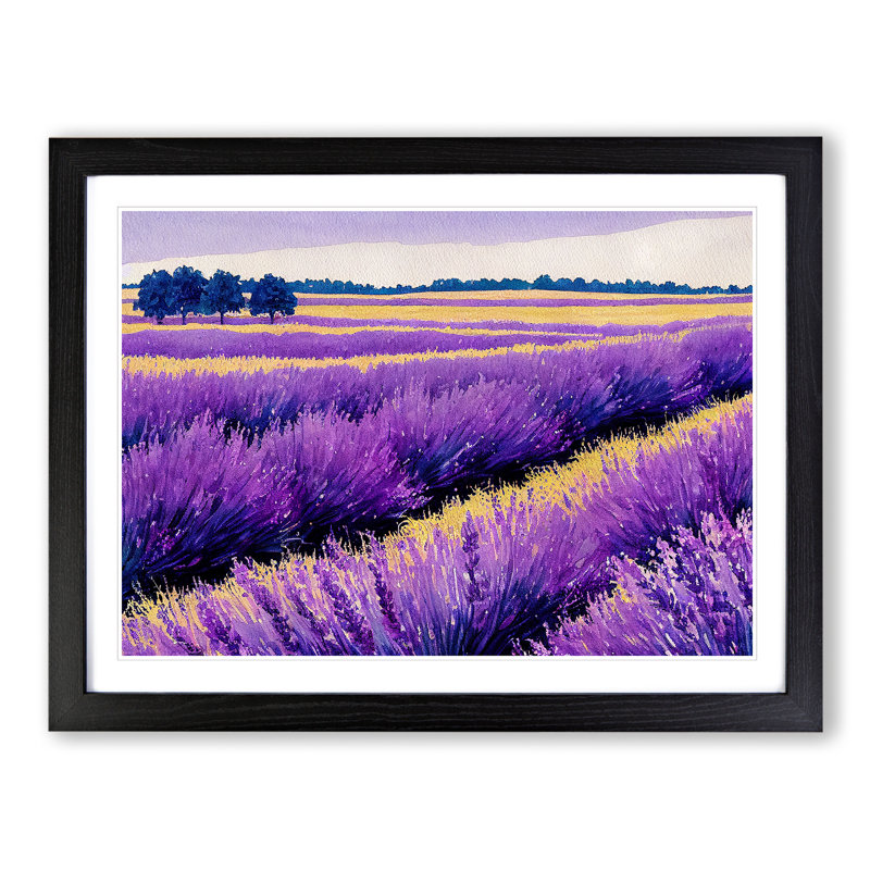 Watercolour Lavender Field Vol.3 1 Piece Single Picture Frame Wall Art, 25cm H x 34cm W x 2cm D, Black