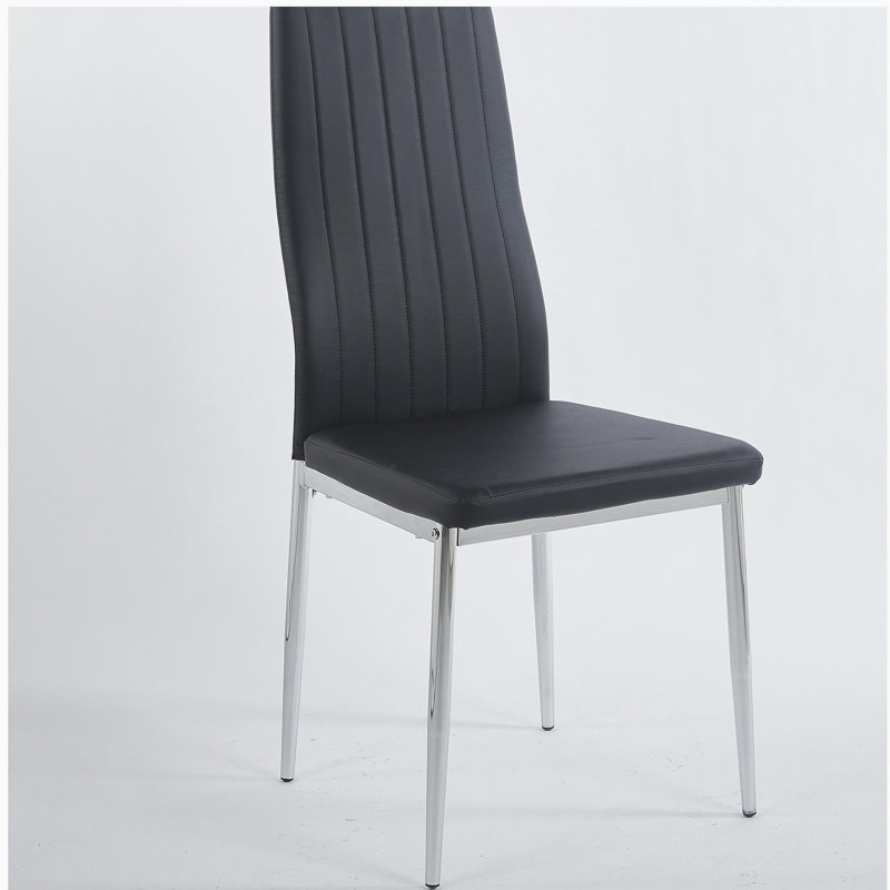 ensemble de 4 chaises, couleur chrome, siège noir, Chrome chrome, Noir