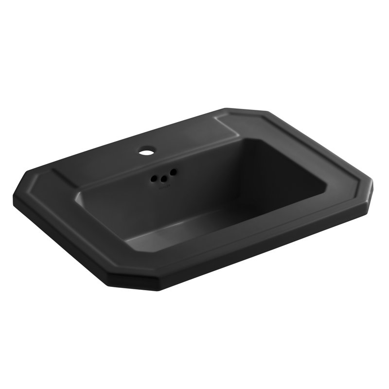 Kathryn Vitreous China Rectangular Drop-In Bathroom Sink with Overflow, Black Black, Single