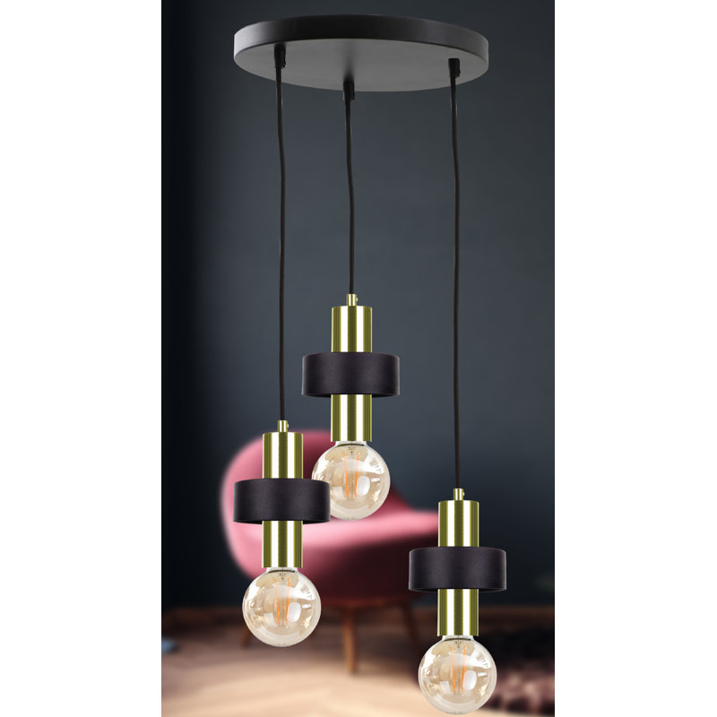 Bernda 3 - Light Cylinder Pendant, Black/Gold