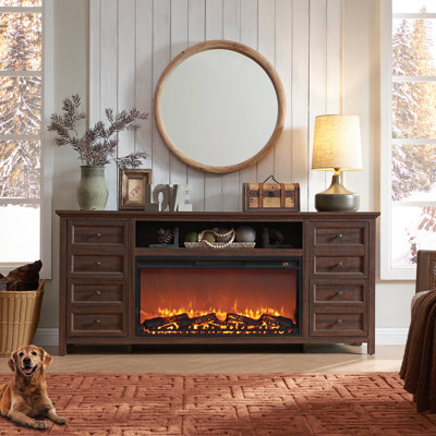 Conogher Farmhouse Fireplace TV Stand with 36" Electric Fireplace for 80 Inch TVs.