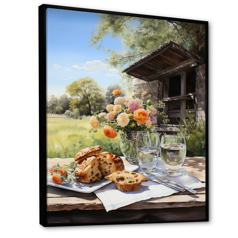 «Farmhouse Picnic Harmony» sur toile, H 32 po x l 16 po x P 1 po, Cadre flottant noir