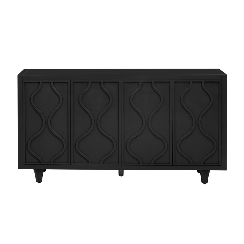 Élégant buffet en bois avec portes embossées, Noir