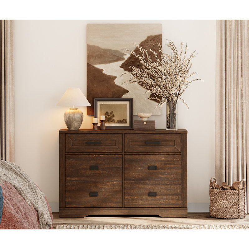 Commode en bois massif pour chambre à coucher avec 6 tiroirs Laziza, Brun