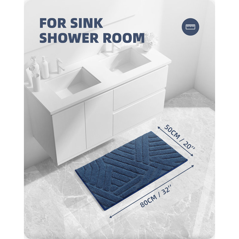 Tapis pour salle de bain Ibnou, L 32 po x l 20 po, Bleu