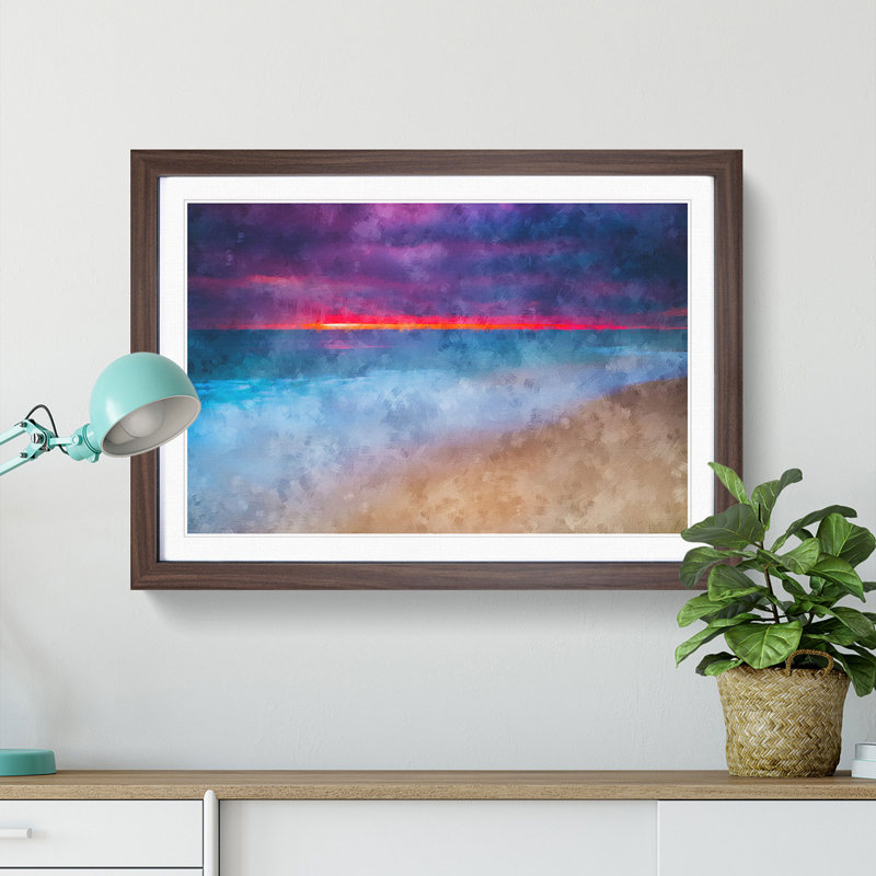 Pink Sunset - Single Picture Frame Print on MDF, Walnut, 62cm H x 87cm W x 2cm D