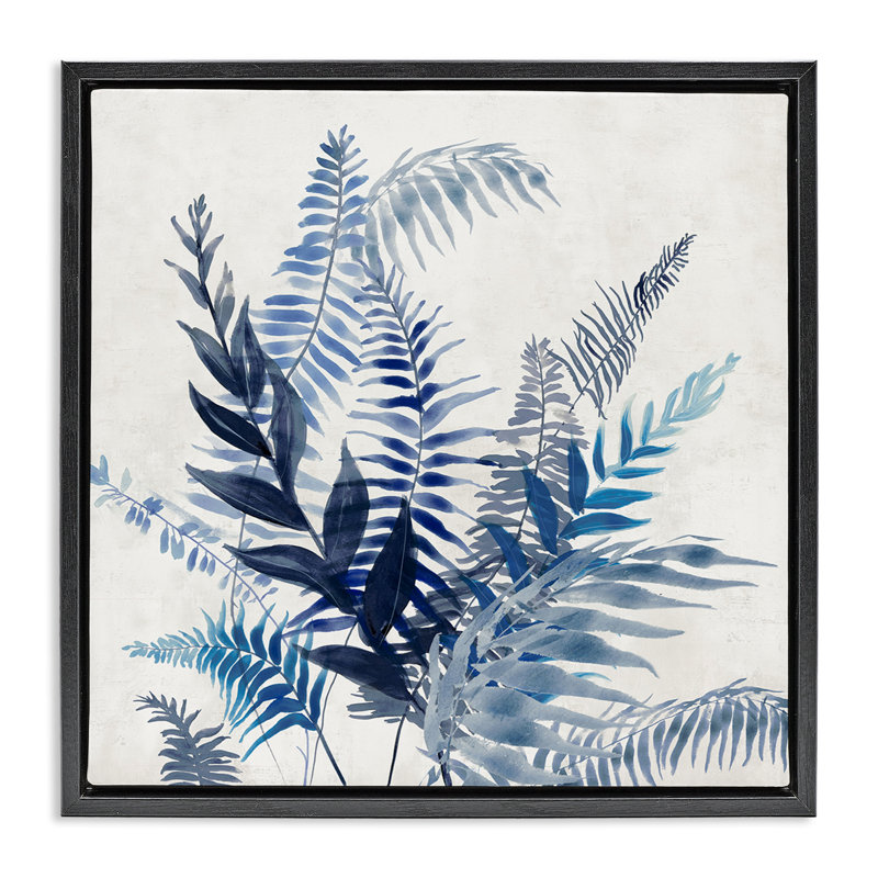 Art mural sur toile flottante avec chevauchement de feuilles bleues, design par Jacob Q, H 25 po x l 25 po