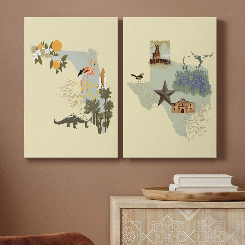 Toile tendue illustrée State-Florida Premium Gallery - prête à être accrochée, H 12 po x l 16 po x P 1 po
