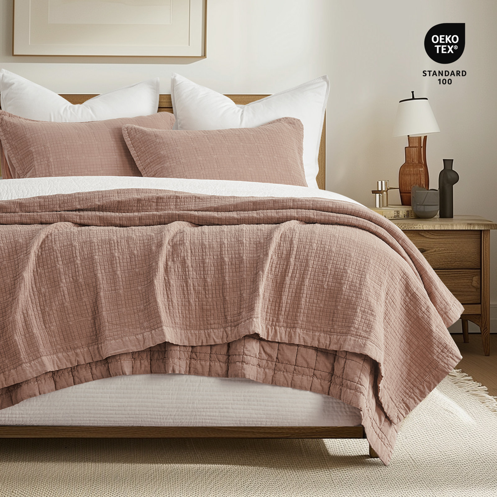 Crinkle Cotton Quilt Set, Terracotta Clay, King Quilt + 2 King Shams
