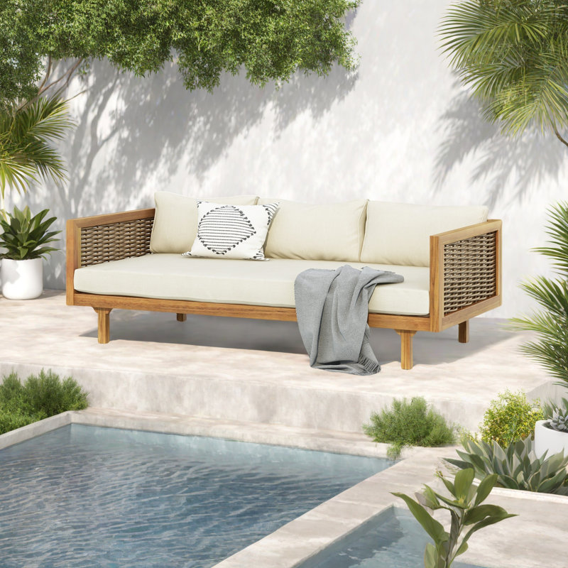 3 SEATER DAYBED WITH RATTAN ARMS, Beige