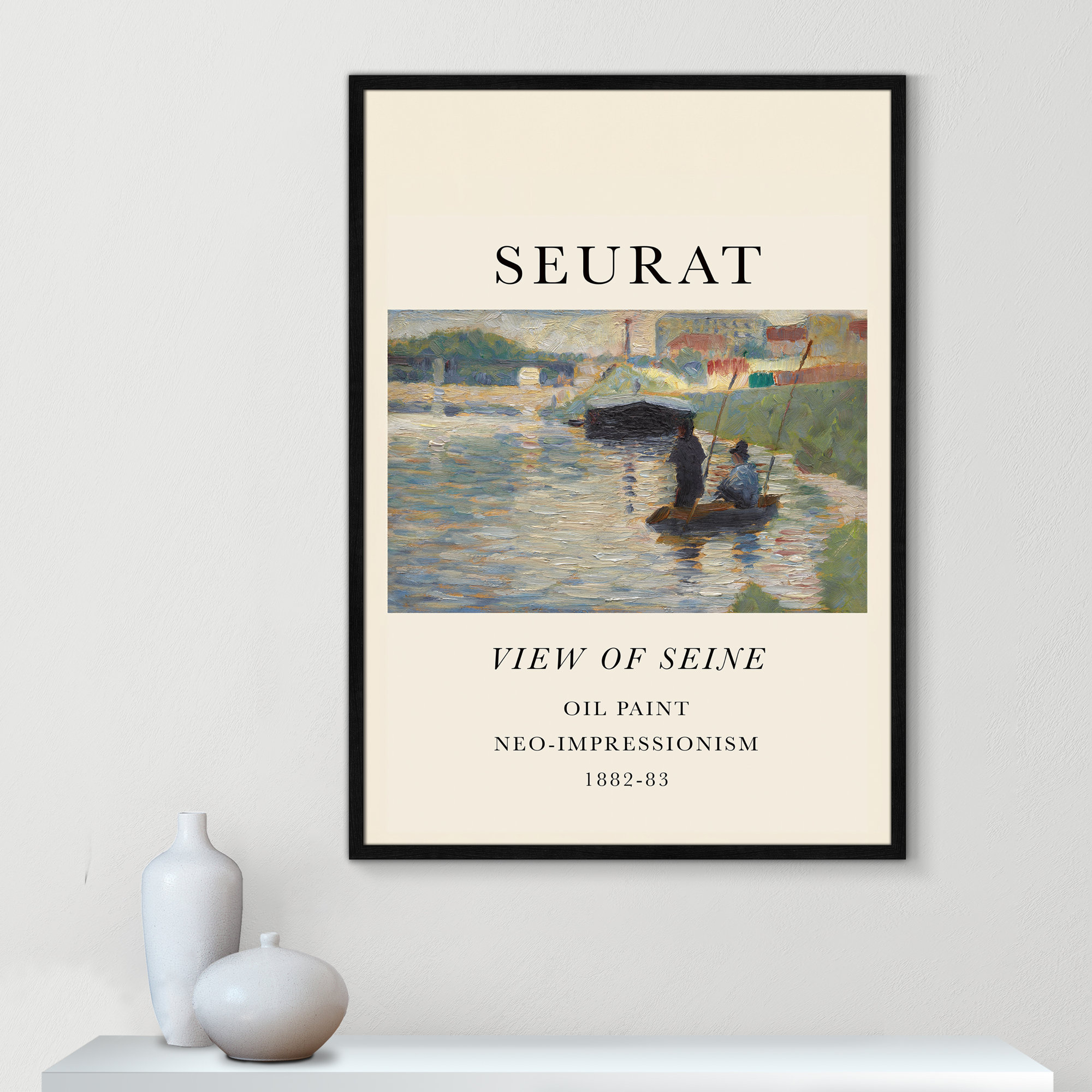 View Of Seine by Georges Seurat, Black Single Picture Frame, 41.5" H x 29.5" W x 0.75" D, No