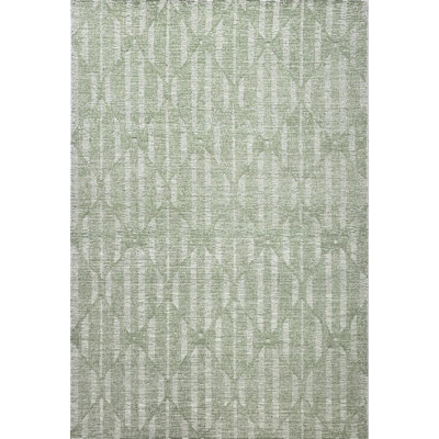 Hazen Hand Tufted Wool Geometric Area Rug in Green