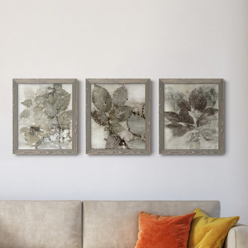 Birch Leaves I Painting Print on Canvas, 20" H x 51" W x 0.75" D, Gray
