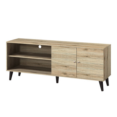 Tv Stand With 2 Storage Shelves & 1 Cabinet, Oak, For Tvs Up To 70-79", Entertainment Centre Storage, 70-79" Tvs, Spot