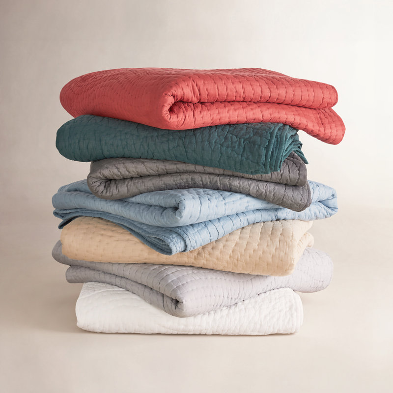 Cotton Wave Hand Stitch Voile Quilt Set, King Quilt + 2 King Shams, Tan