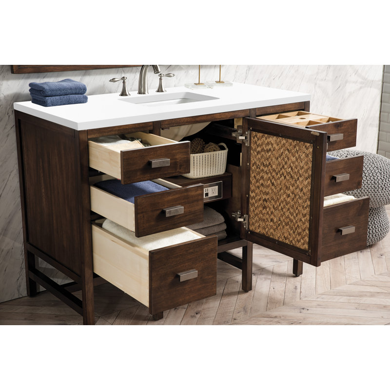 Addison 48'' W Single Vanity, Mid-Century Acacia, 8" Widespread, White Zeus