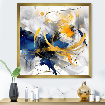 Dark Blue and Gold Strokes XIV - Fractals Framed Canvas Print