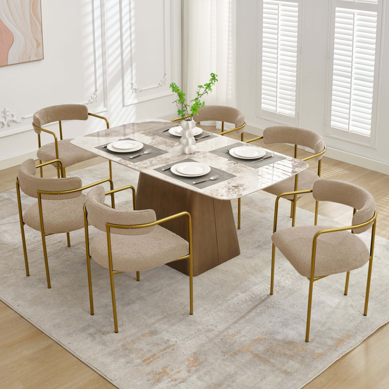 Chaise de salle à manger rembourrée Modern, 6, Taupe, Doré