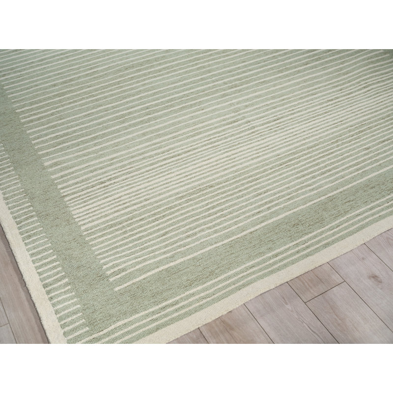 Dusseldorf Handmade Hand Tufted Sage Green/Ivory Area Rug, Rectangle 9' x 12'