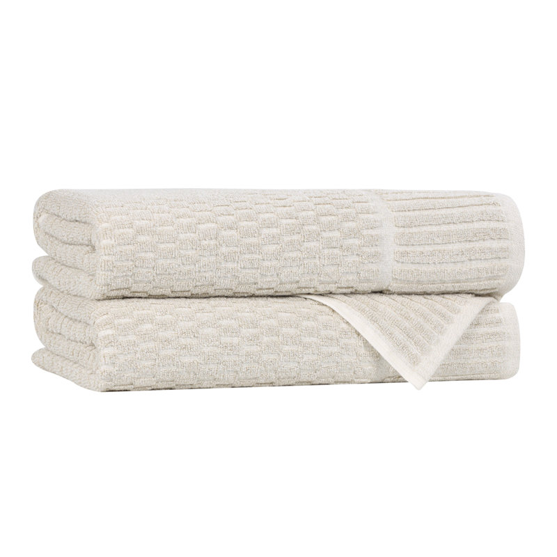 Blue Nile Mills  Viscose Cotton Blend Bath Towel Set - Checkered Texture - Quick-Dry, Fade-Resistant, Beige