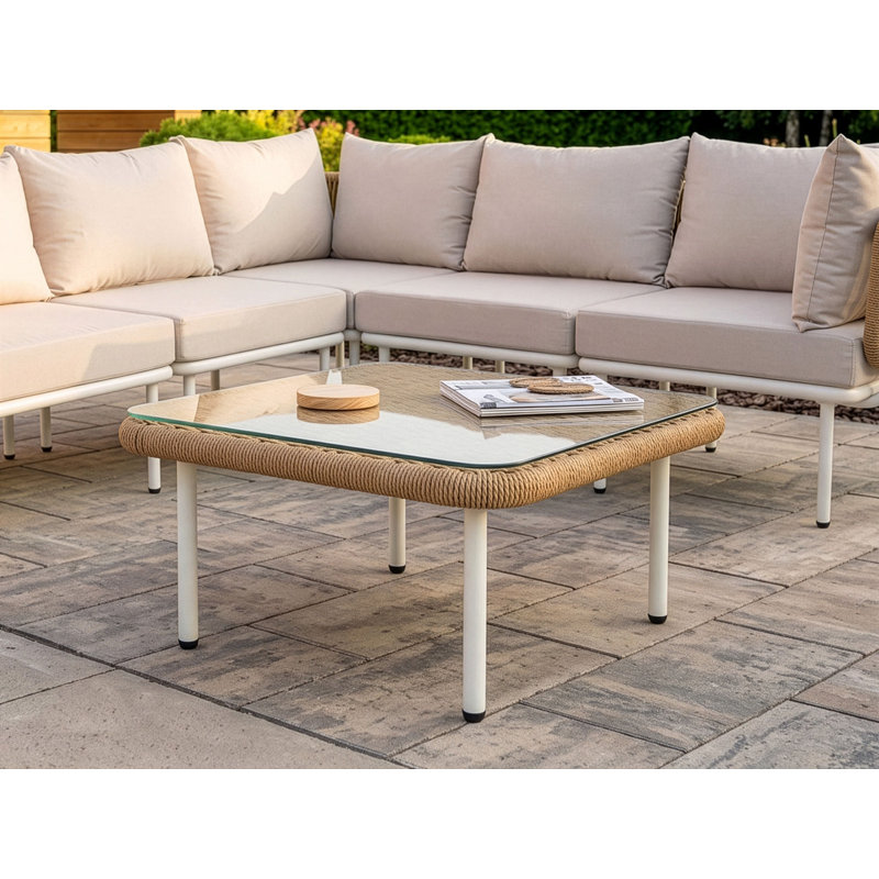 Chanay Square Tempered Glass Steel Outdoor Coffee Table - 60 cm W 60 cm D
