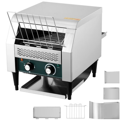 Grille-pain à convoyeur commercial 150 tranches par heure, grille-pain en acier inoxydable 1300W avec 7 nuances de grillage, minuterie et contrôle de la chaleur double pour le pain Bagel