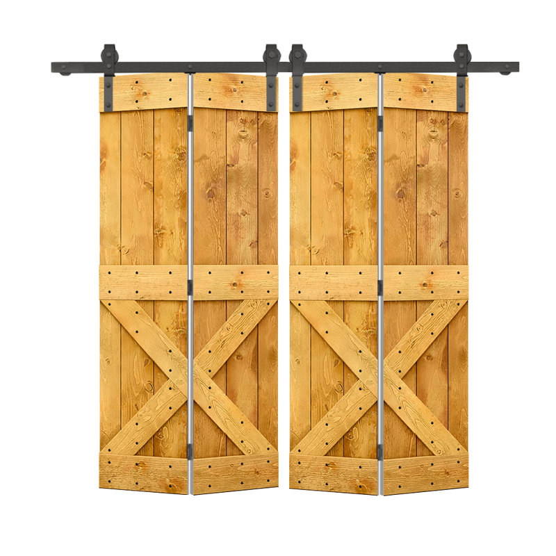 Porte de grange en bois 84 pliable avec trousse de quincaillerie d'installation, 68 po x 84 po, Érable colonial