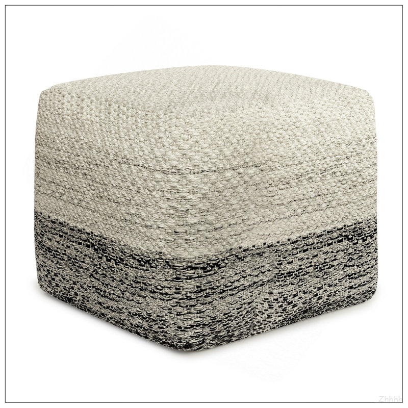 Pouf carré Macie en polyester PET gris et blanc de 18 po de largeur