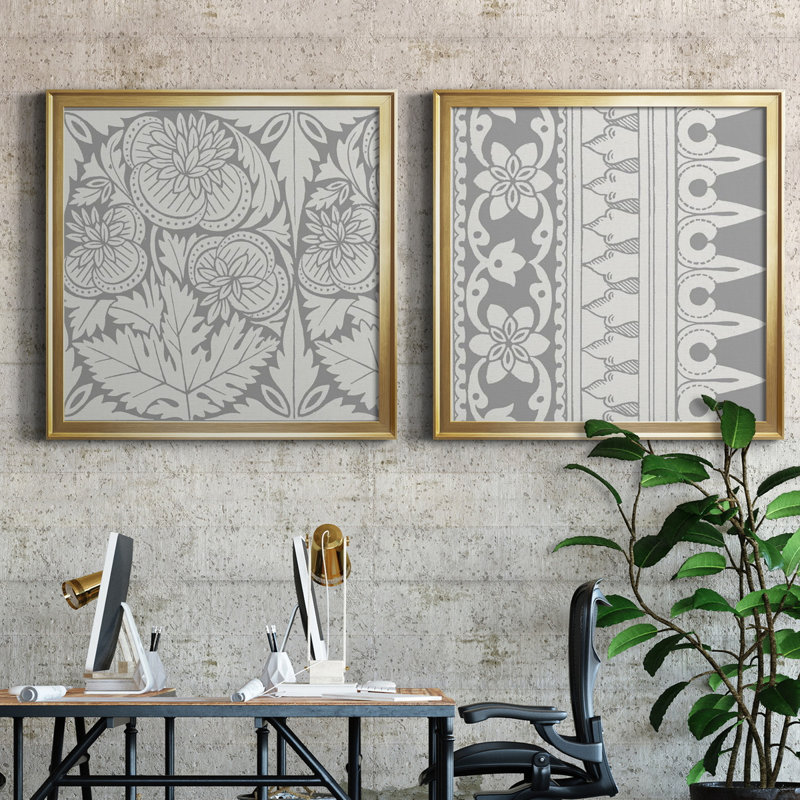 Décoration ornementale V - ensemble de 2 cadres photo, Toile encadrée d'or, H 26,5 po x l 53 po x P 1,5 po, Pas de tapis
