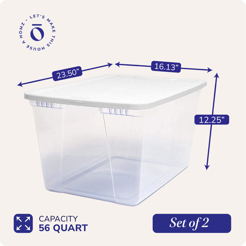 Clear Stackable Plastic Storage Containers with White Lids, 56 Quart, Set of 2