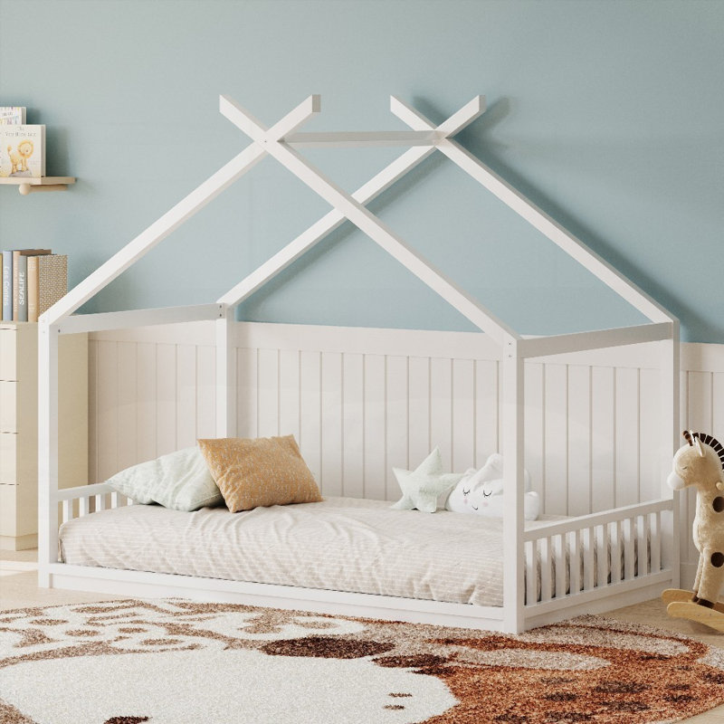 Lit simple style maison Montessori - Pas besoin de sommier, structure en bois de pin durable