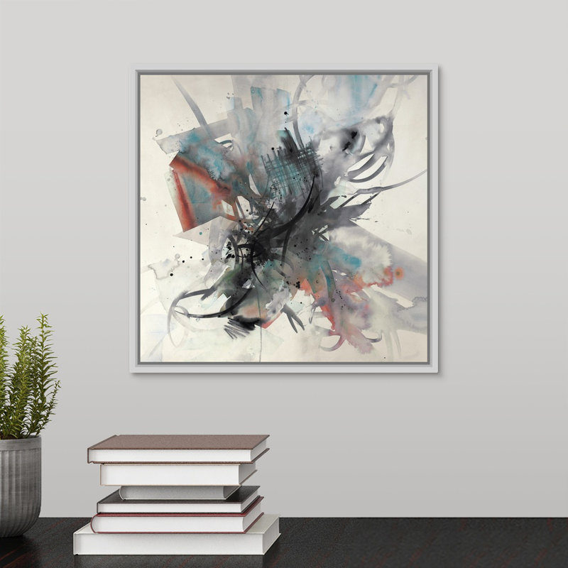 « spring élingue iii », peinture sur toile, H 13,7 po x l 13,7 po x P 1,75 po, Cadre flottant blanc
