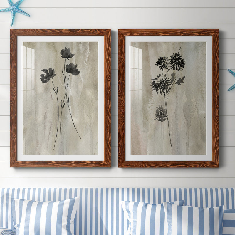«Sumi-E Silhouette III», ensemble de 2 reproductions d'art, Impression encadrée avec passe-partout, H 44 po x l 31 po, Walnut