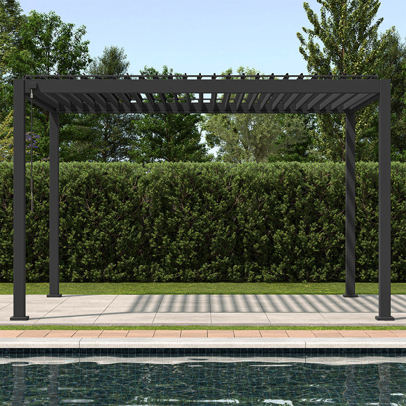 111A Pergola en aluminium anthracite de 3 m x 4 m, 10 pi x 12 pi, Gris anthracite