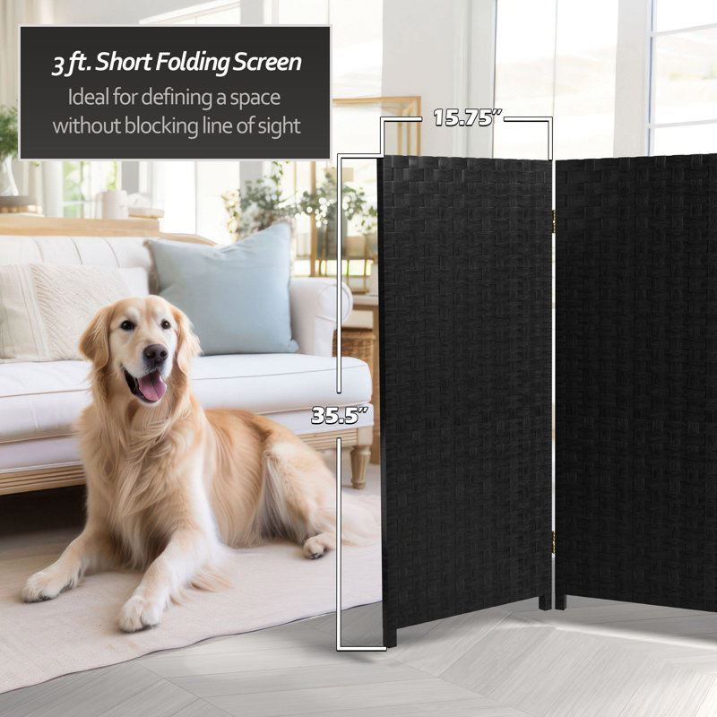 3 Ft. Tall Woven Fiber Room Divider, Black, 4