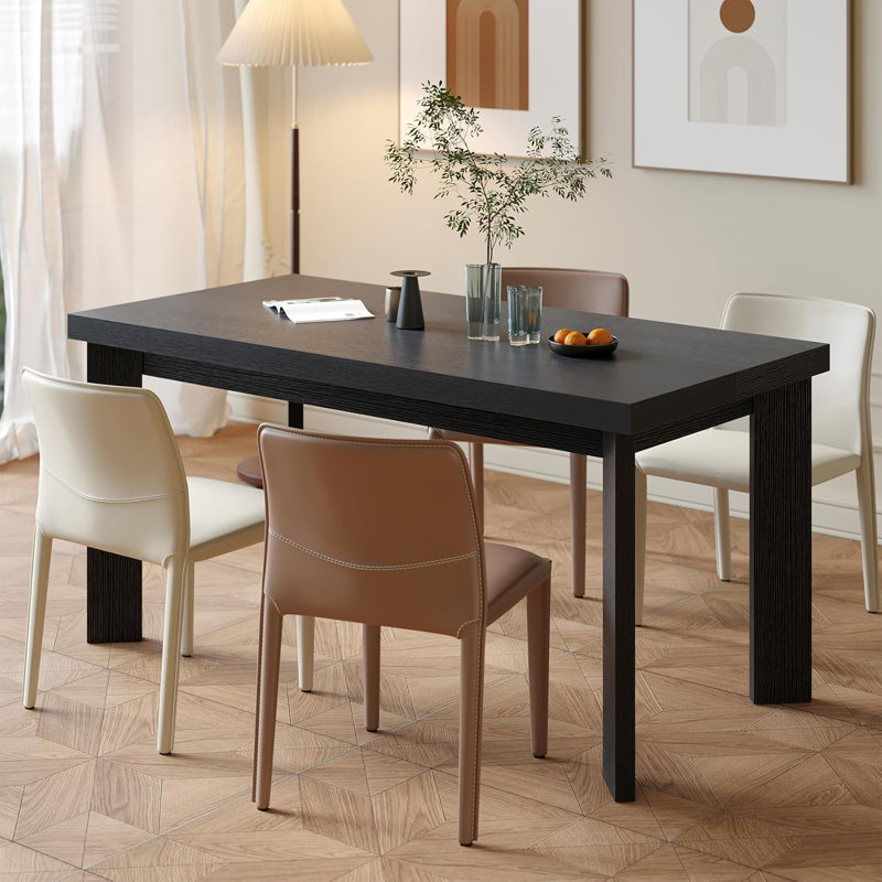 Table de salle à manger de 63 pouces pour 6 personnes, table de salle à manger d'extérieur intérieure avec pieds en bois, table de cuisine avec grand plateau, table de salle à manger rectangulaire pour la salle à manger, le salon, la cuisine, noir