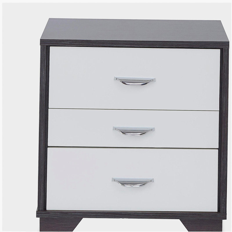 White Three Drawer Rectangular Decorative Table, White/Silver