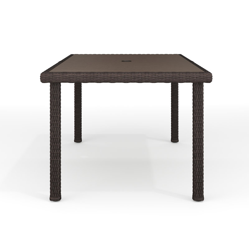 Brown Rattan Wicker 60" Indoor-Outdoor Patio Table with Faux Wood Top