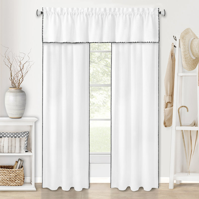 Semi Sheer Curtain Single Panel, Tan/White, 52" W x 84" L