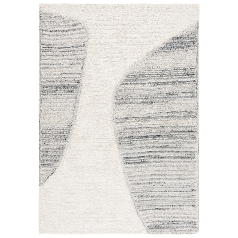 Kwinton 228 Hand Tufted Wool/Recycled Cotton Abstract Indoor Use Only Rug in Ivory/Gray, Round 6'