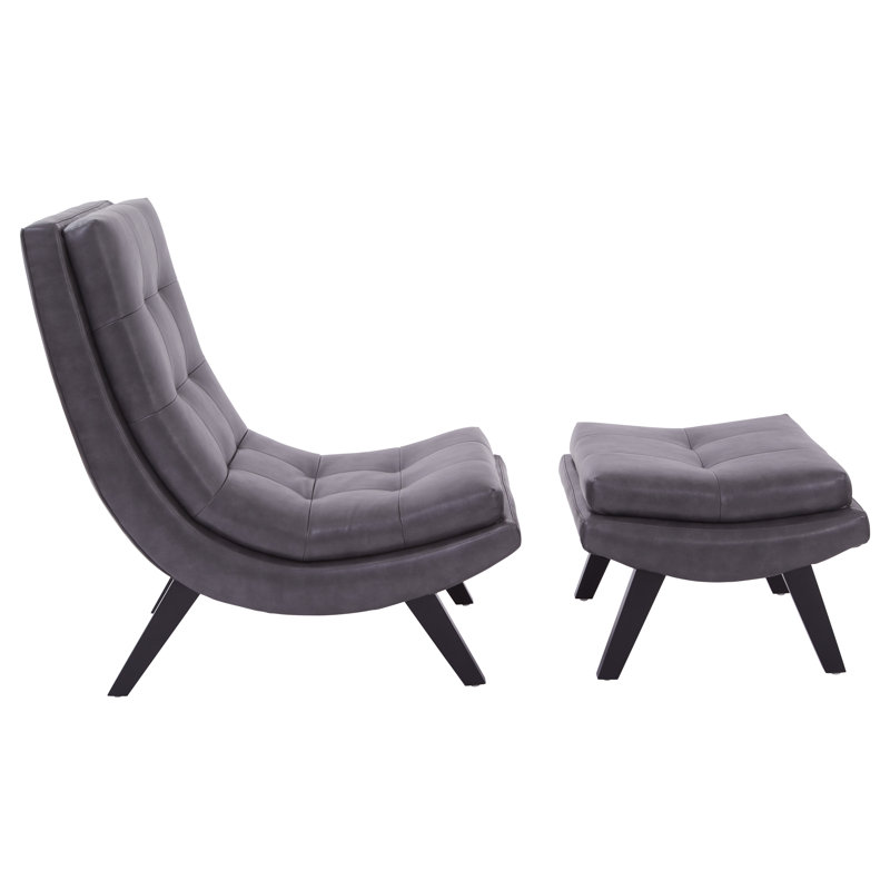 Fauteuil de chambre avec repose-pieds capitonné de 25,25 po Wirksworth, Similicuir étain