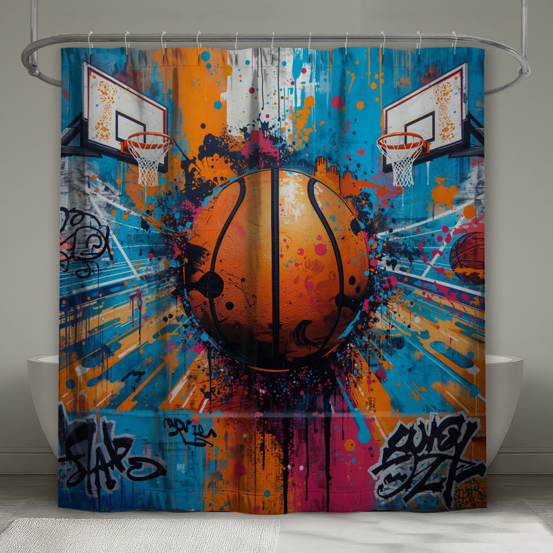 Rideaux de douche Graffiti Basketball Court, L 70 po x H 84 po