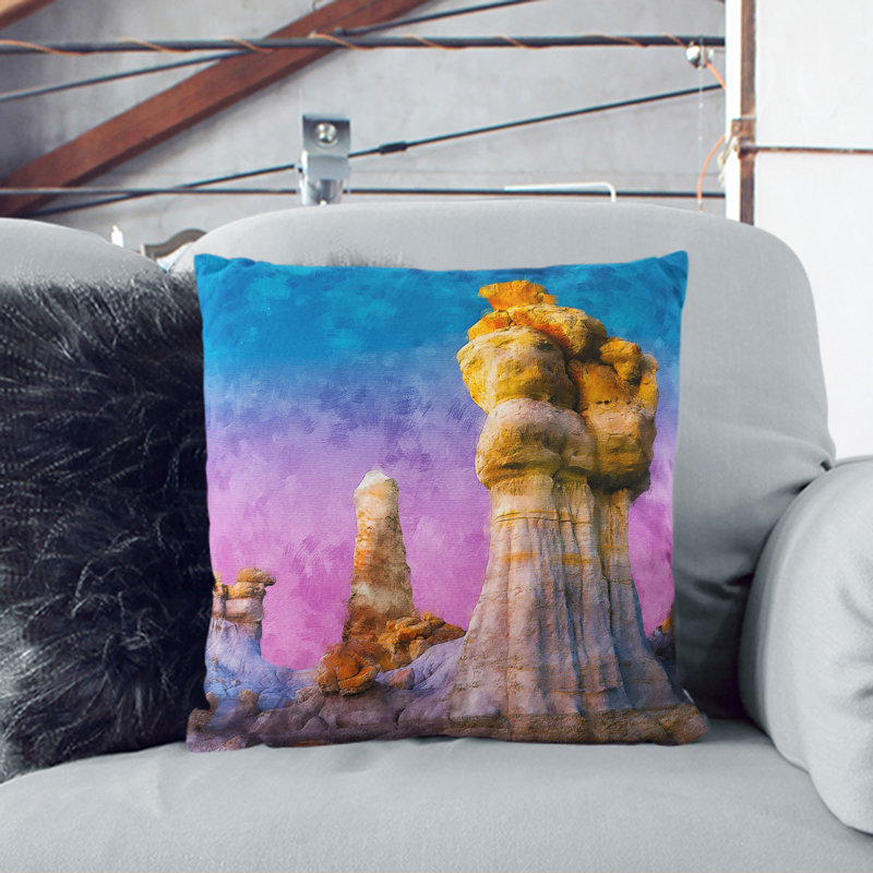 The Badlands in New Mexico Painting Scatter Cushion, 40cm H x 40cm W x 15cm D, Stone
