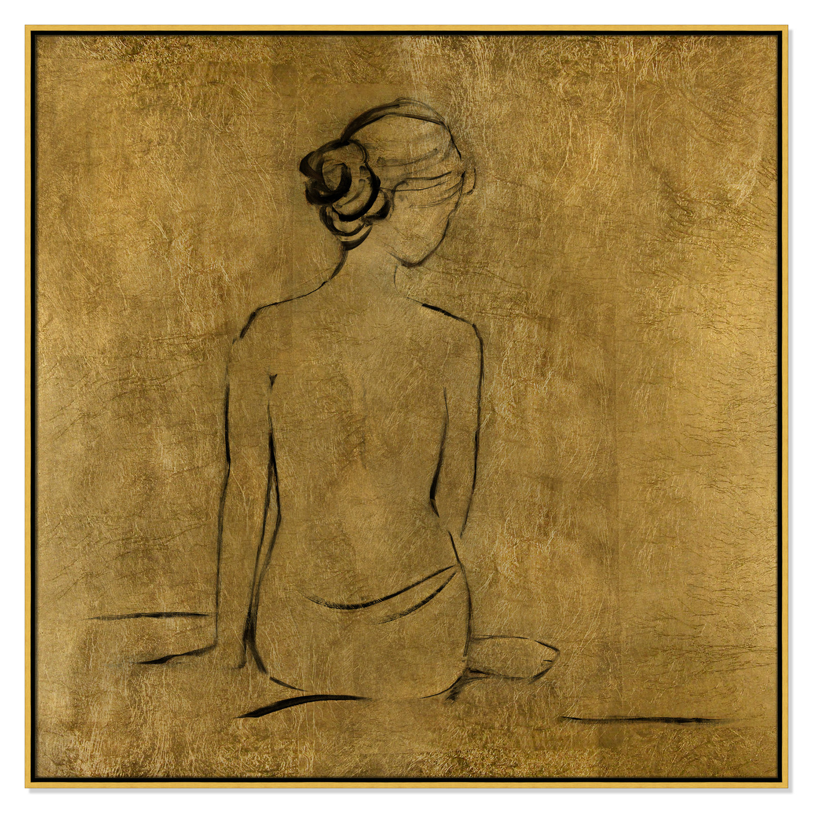 Golden Bather I by Sally Swatland - Painting Print, 46.5" H x 46.5" W x 2" D, Gold Framed Canvas