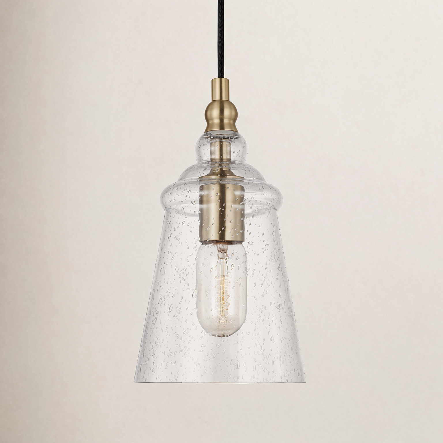 Levine Single Light Glass Steel Dimmable Pendant, Satin Brass